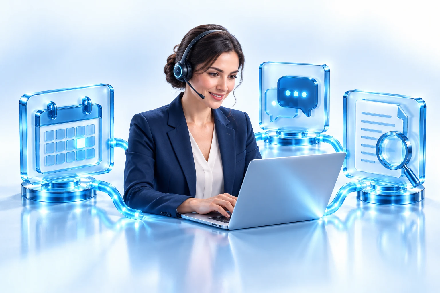 Illustration of a specialist reviewing scheduling and information tools